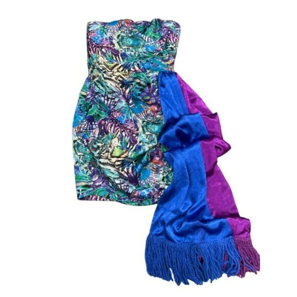 Bronx and Banco Selma Mini Dress Silk Fringe Drape Strapless Cocktail Size Small - Picture 4 of 16